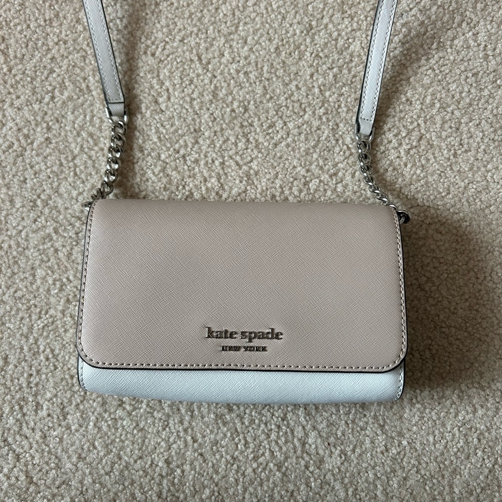 Kate Spade Taupe and White Crossbody Bag